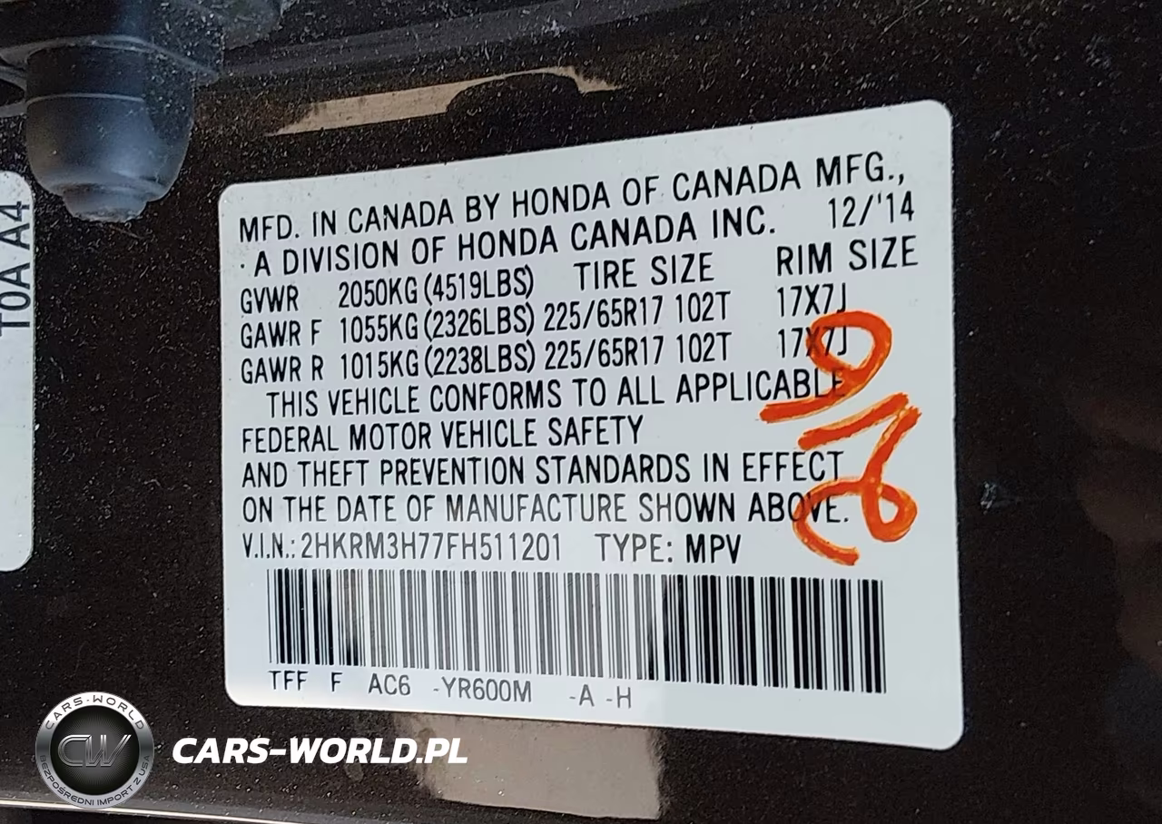 2015 Honda Cr-V Ex-L VIN:2HKRM3H77FH511201 - 9