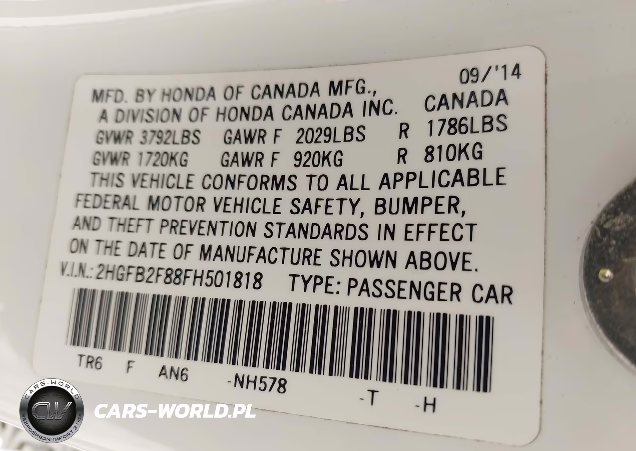 2015 Honda Civic Ex VIN:2HGFB2F88FH501818 - 9