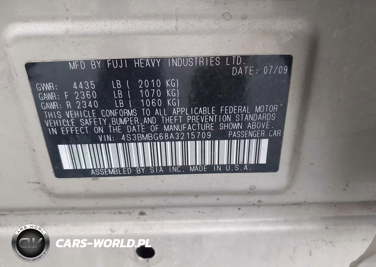 2010 Subaru Legacy 2.5I Premium VIN:4S3BMBG68A3215709 - 9