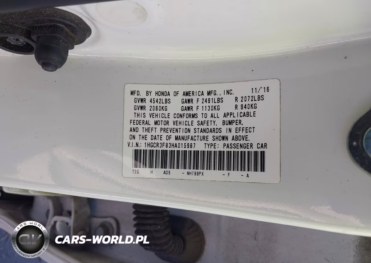 2017 Honda Accord Ex-L V6 VIN:1HGCR3F83HA015987 - 9