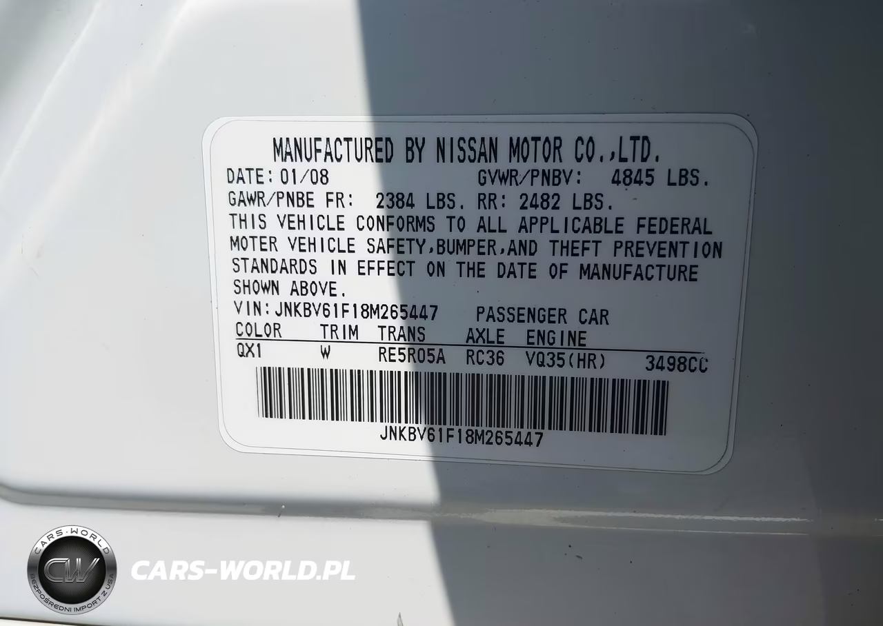 2008 Infiniti G35X VIN:JNKBV61F18M265447 - 9