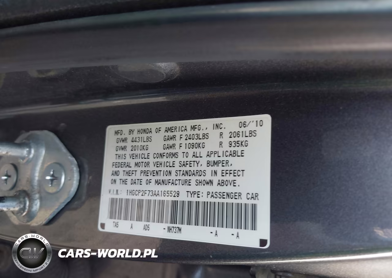 2010 Honda Accord 2.4 Ex VIN:1HGCP2F73AA165529 - 9