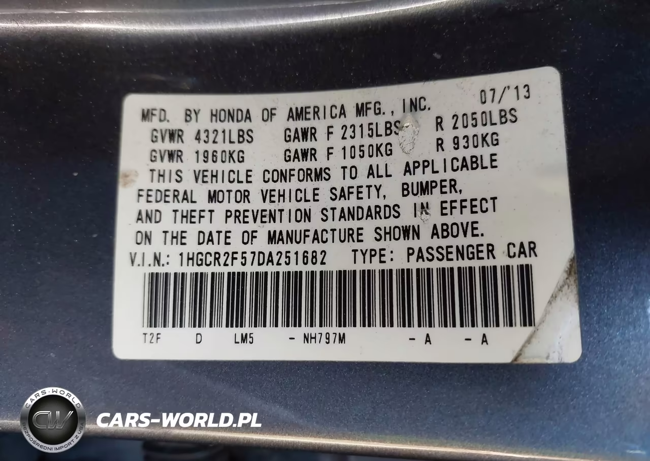 2013 Honda Accord Sport VIN:1HGCR2F57DA251682 - 9