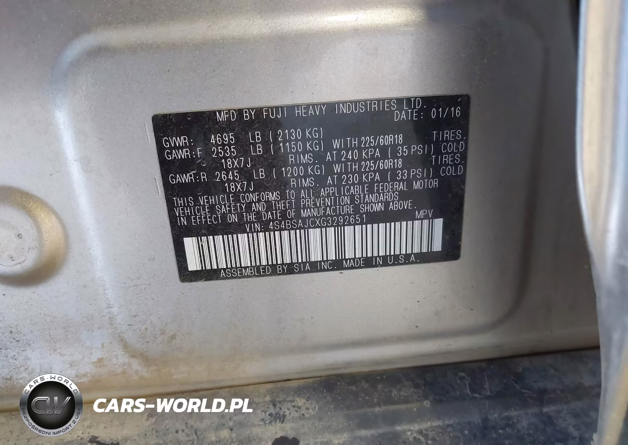 2016 Subaru Outback 2.5I Limited VIN:4S4BSAJCXG3292651 - 9