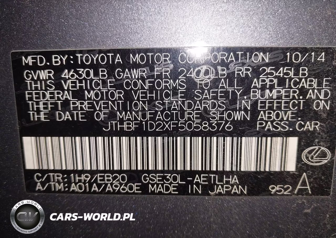 2015 Lexus Is 250 VIN:JTHBF1D2XF5058376 - 9