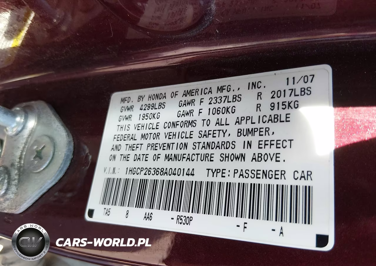 2008 Honda Accord 2.4 Lx VIN:1HGCP26368A040144 - 9