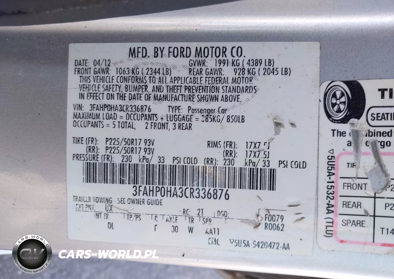 2012 Ford Fusion Se VIN:3FAHP0HA3CR336876 - 9