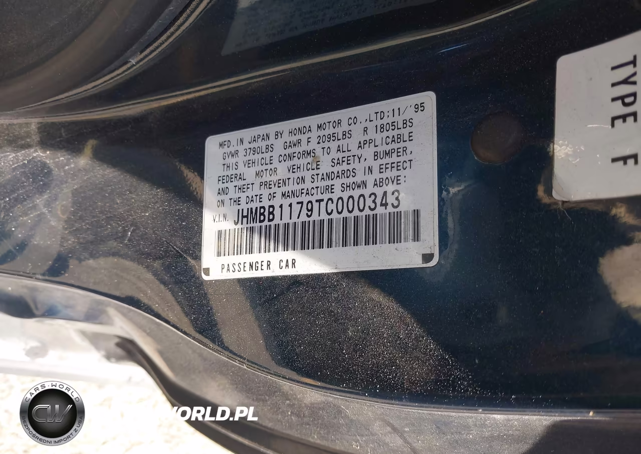 1996 Honda Prelude Sr-V VIN:JHMBB1179TC000343 - 9
