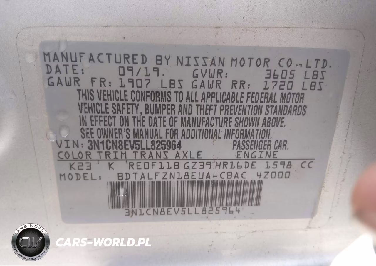 2020 Nissan Versa Sv Xtronic Cvt VIN:3N1CN8EV5LL825964 - 9