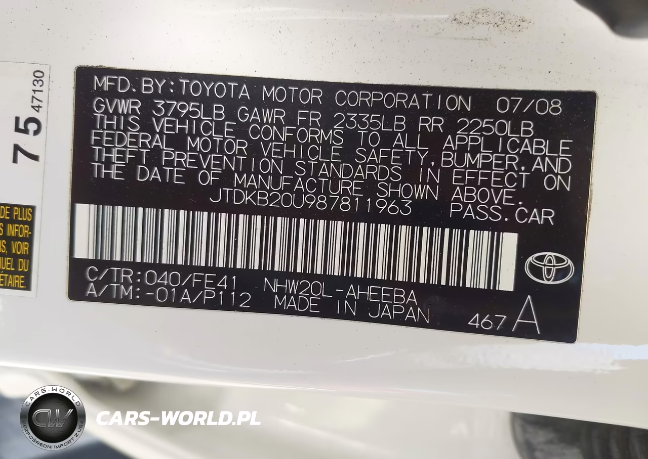 2008 Toyota Prius VIN:JTDKB20U987811963 - 9