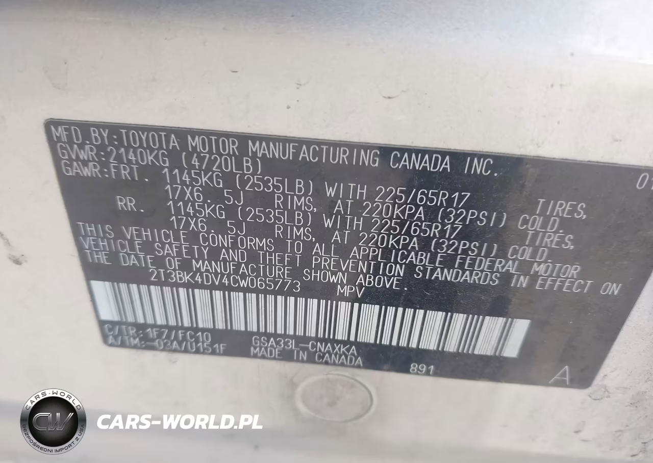 2012 Toyota Rav4 Base V6 VIN:2T3BK4DV4CW065773 - 9