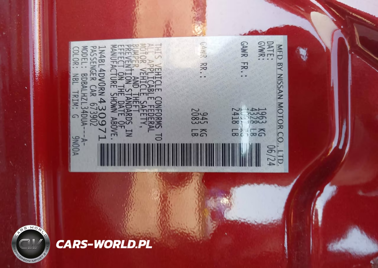 2024 Nissan Altima Sv Fwd VIN:1N4BL4DV0RN430971 - 9