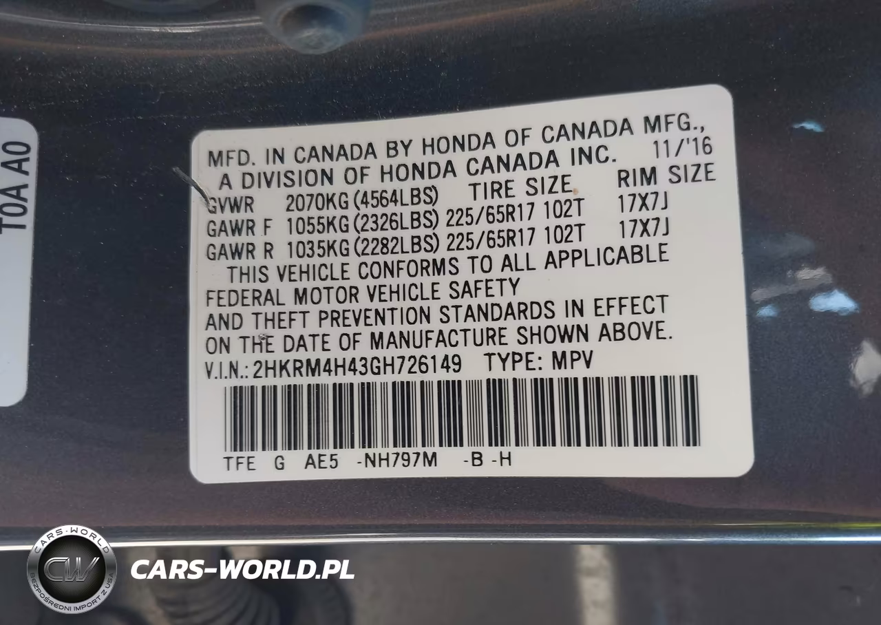2016 Honda Cr-V Se VIN:2HKRM4H43GH726149 - 9