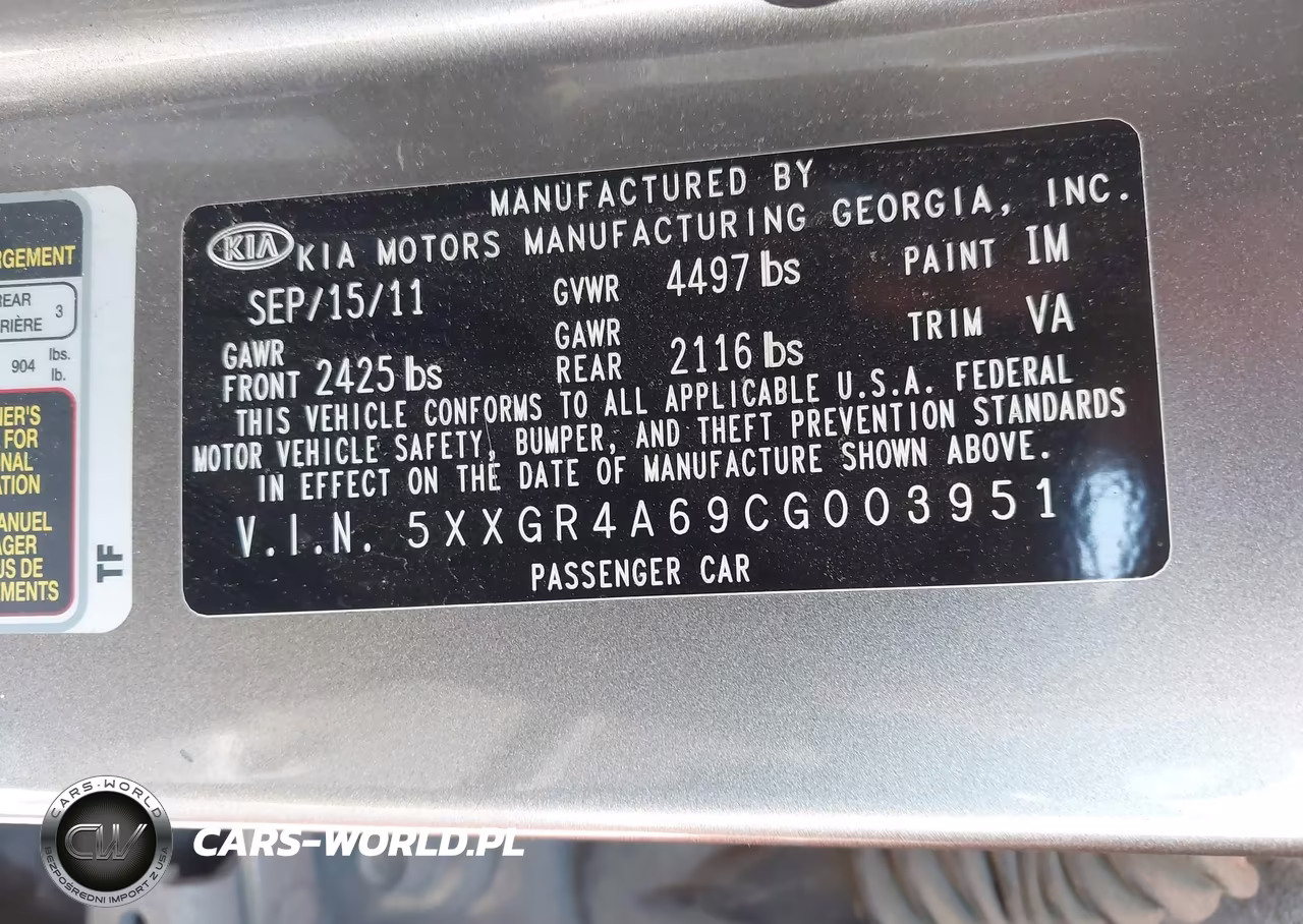 2012 Kia Optima Sx VIN:5XXGR4A69CG003951 - 9