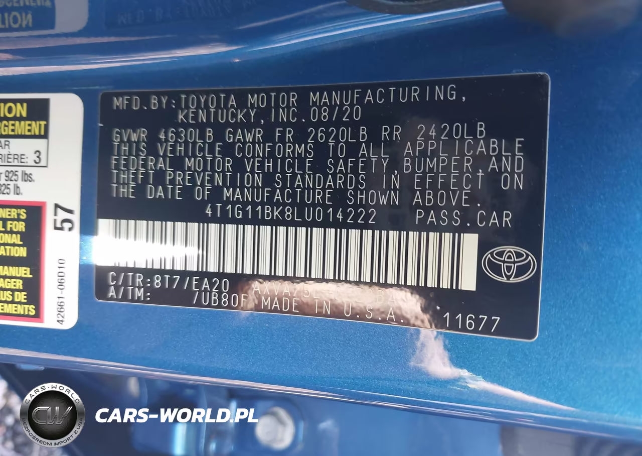 2020 Toyota Camry Se Awd VIN:4T1G11BK8LU014222 - 9