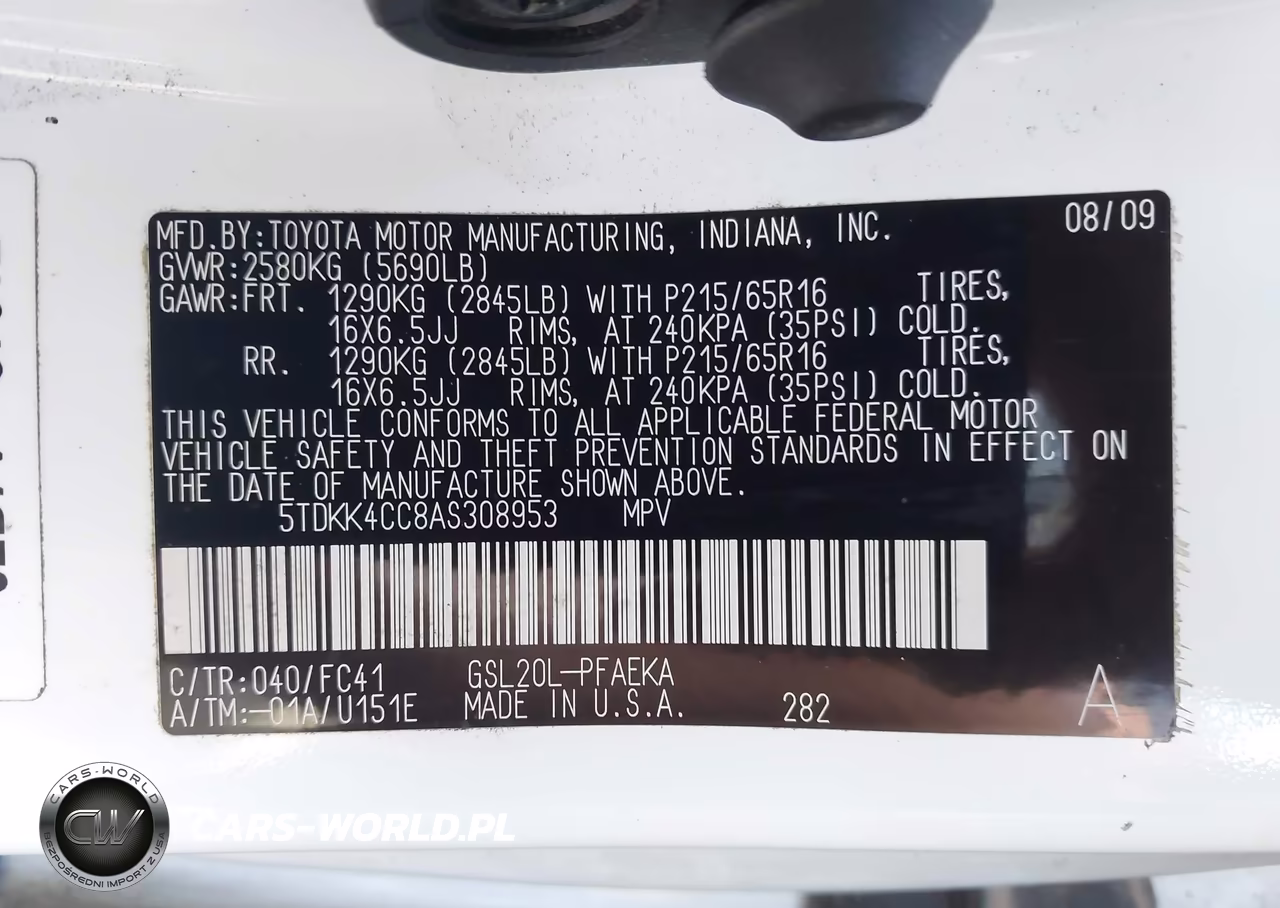 2010 Toyota Sienna Le VIN:5TDKK4CC8AS308953 - 9