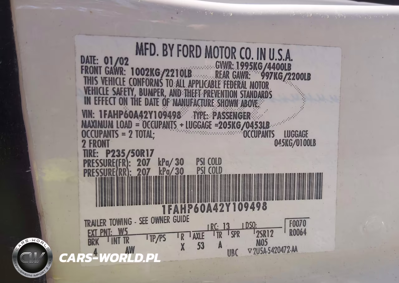 2002 Ford Thunderbird VIN:1FAHP60A42Y109498 - 9