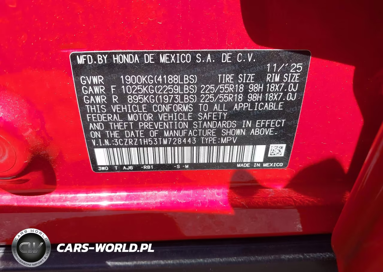 2026 Honda Hr-V 2Wd Sport VIN:3CZRZ1H53TM728443 - 9