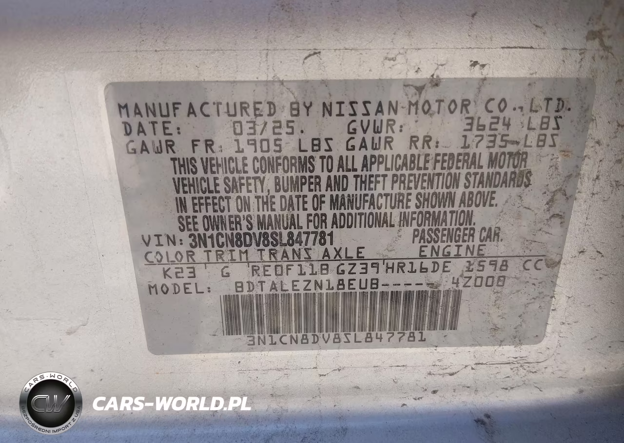 2025 Nissan Versa 1.6 S VIN:3N1CN8DV8SL847781 - 9