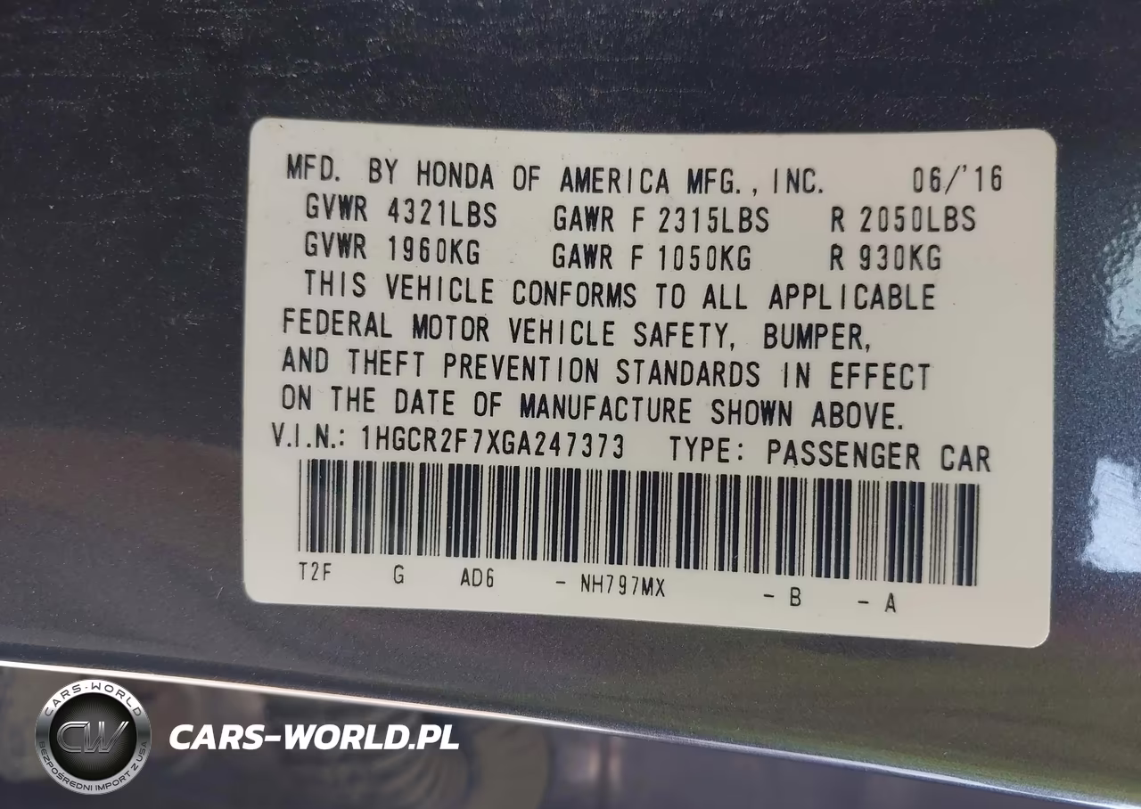 2016 Honda Accord Ex VIN:1HGCR2F7XGA247373 - 9