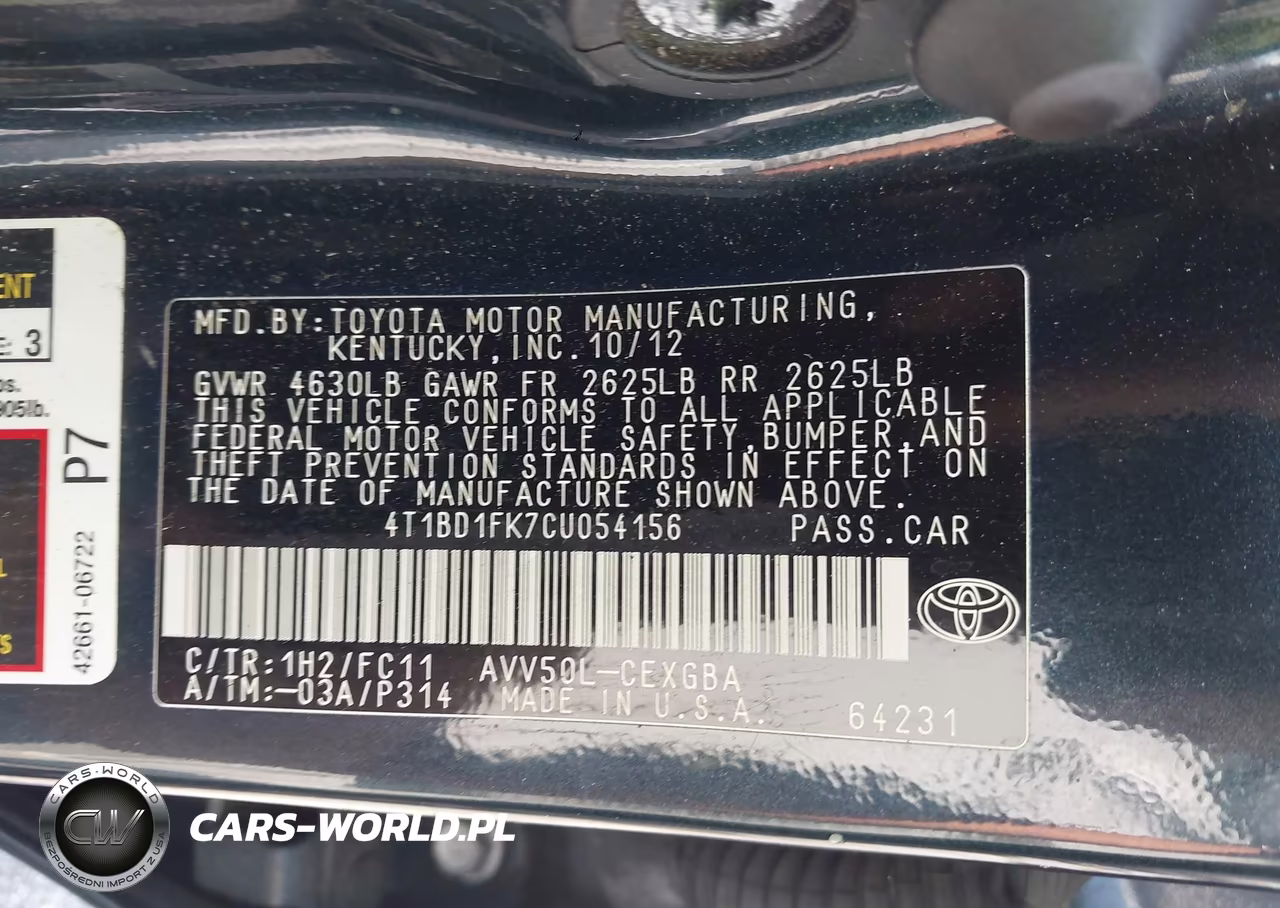 2012 Toyota Camry Hybrid Xle VIN:4T1BD1FK7CU054156 - 9