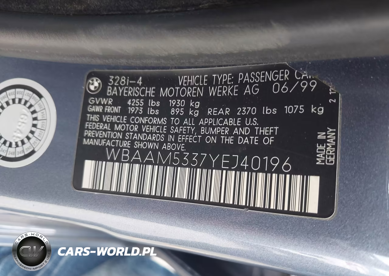 2000 BMW 328I VIN:WBAAM5337YEJ40196 - 9