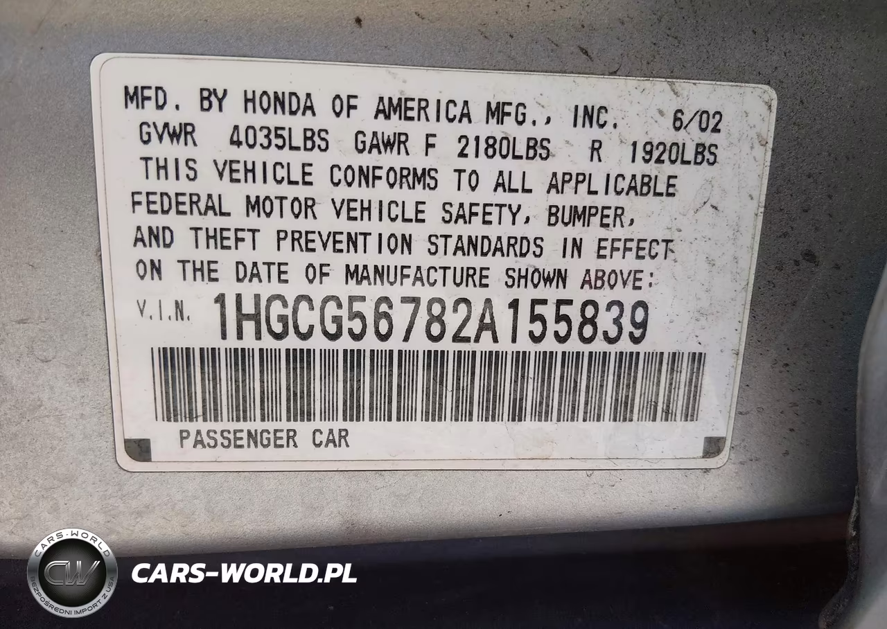 2002 Honda Accord 2.3 Se VIN:1HGCG56782A155839 - 9