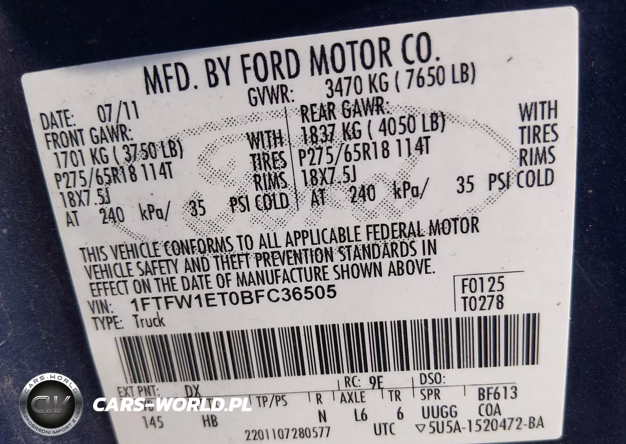 2011 Ford F-150 Lariat VIN:1FTFW1ET0BFC36505 - 9