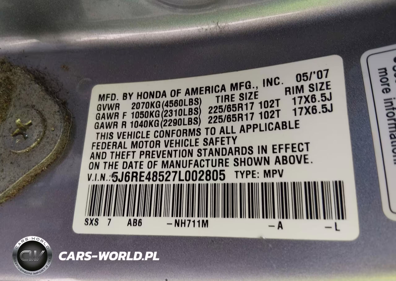 2007 Honda Cr-V Ex VIN:5J6RE48527L002805 - 9