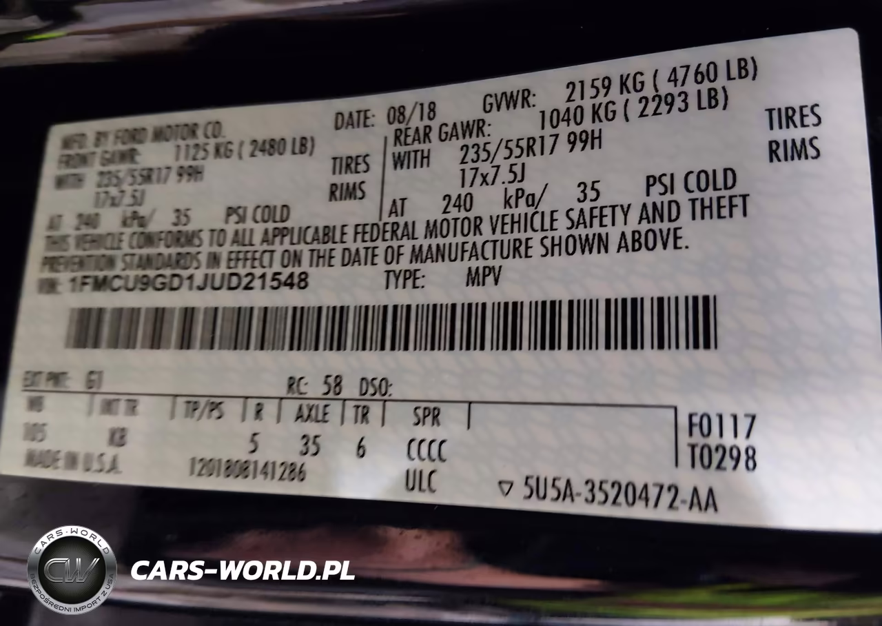 2018 Ford Escape Se VIN:1FMCU9GD1JUD21548 - 9