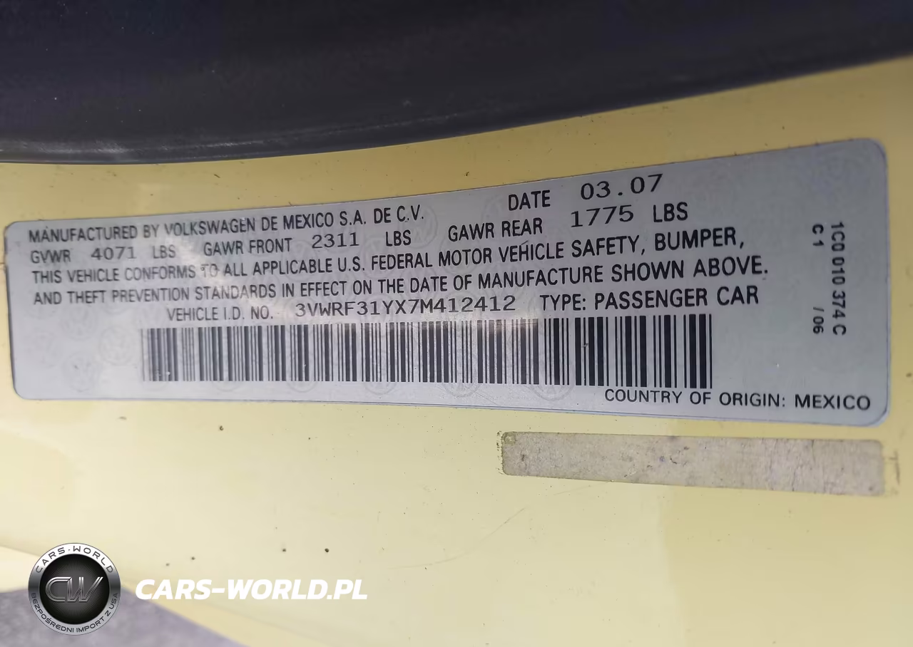 2007 Volkswagen New Beetle 2.5 VIN:3VWRF31YX7M412412 - 9