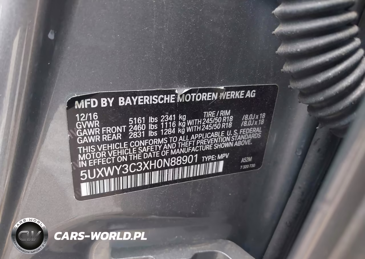 2017 BMW X3 xDrive28D VIN:5UXWY3C3XH0N88901 - 9