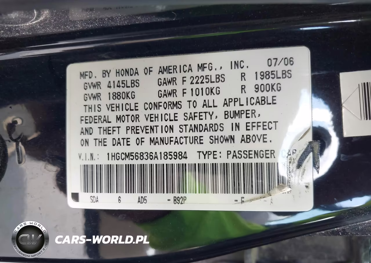 2006 Honda Accord 2.4 Ex VIN:1HGCM56836A185984 - 9