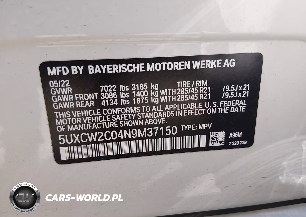 2022 BMW X7 xDrive40I VIN:5UXCW2C04N9M37150 - 9