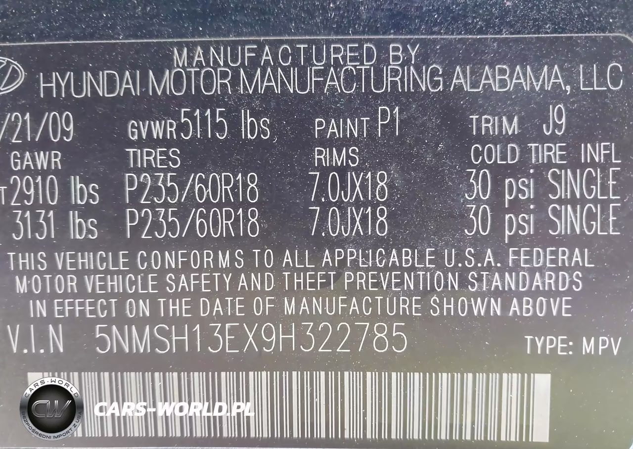 2009 Hyundai Santa Fe Limited VIN:5NMSH13EX9H322785 - 9