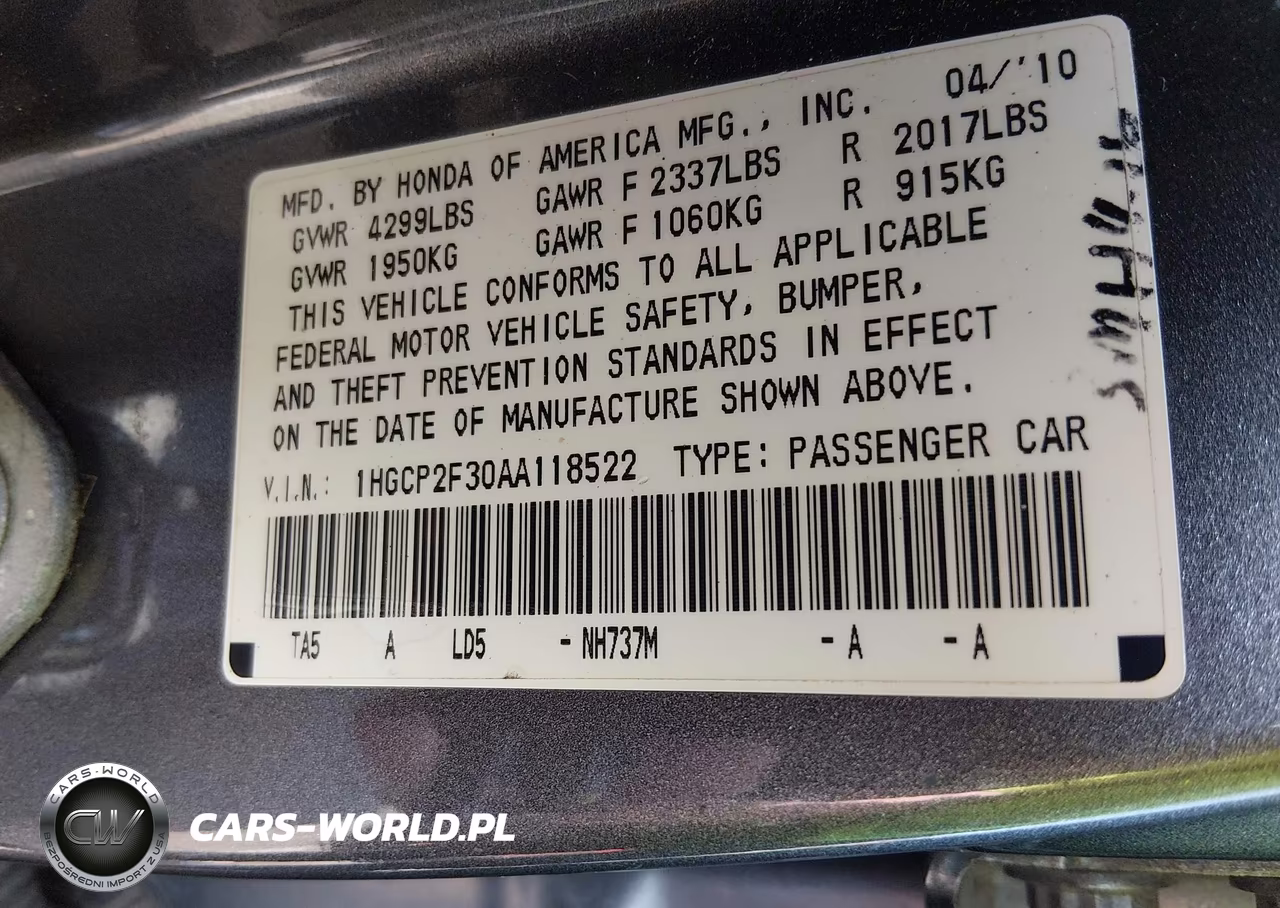 2010 Honda Accord 2.4 Lx VIN:1HGCP2F30AA118522 - 9