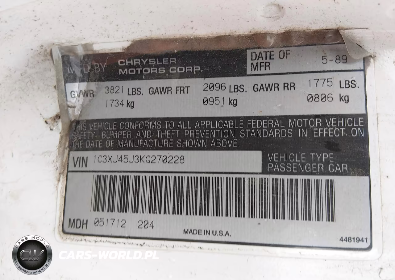 1989 Chrysler Lebaron VIN:1C3XJ45J3KG270228 - 9