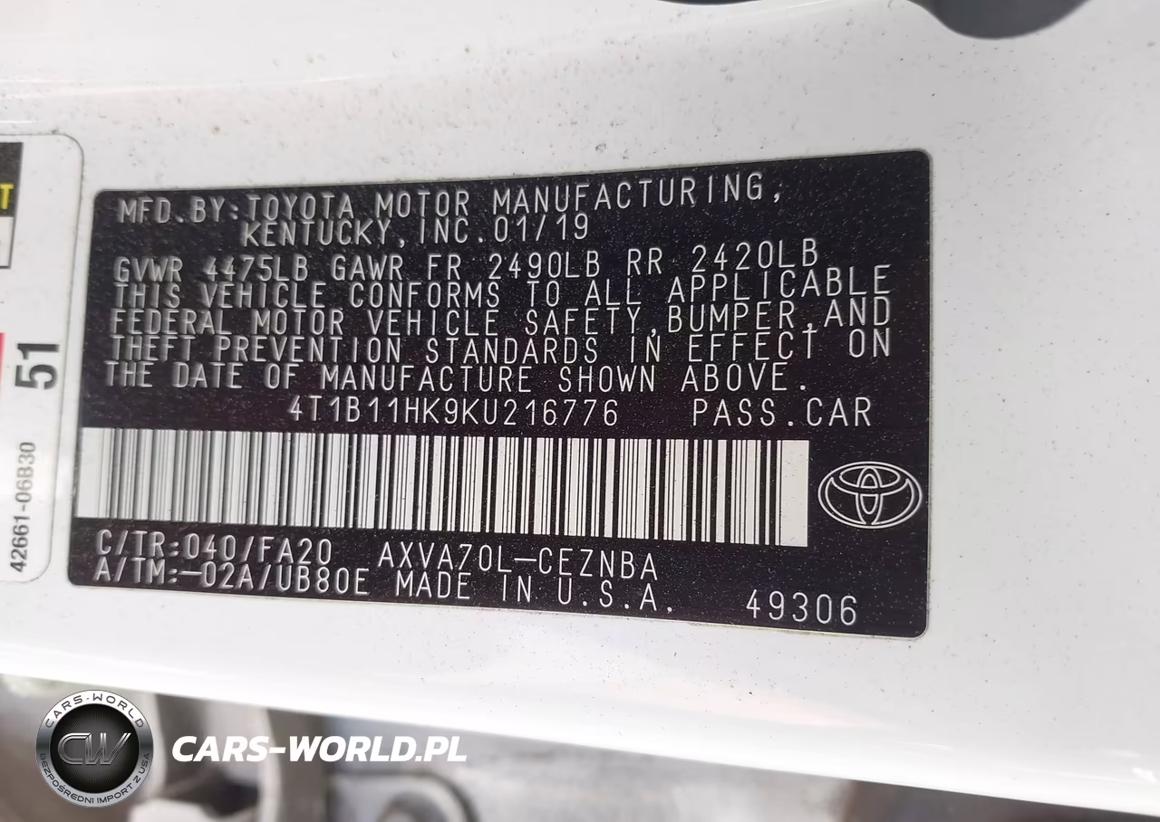 2019 Toyota Camry Le VIN:4T1B11HK9KU216776 - 9