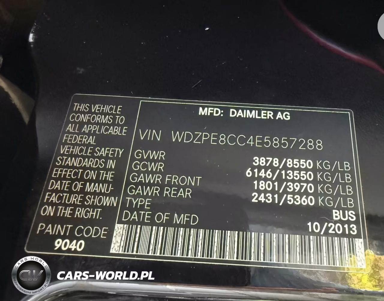 2014 Mercedes-Benz Sprinter 2500 High Roof VIN:WDZPE8CC4E5857288 - 9