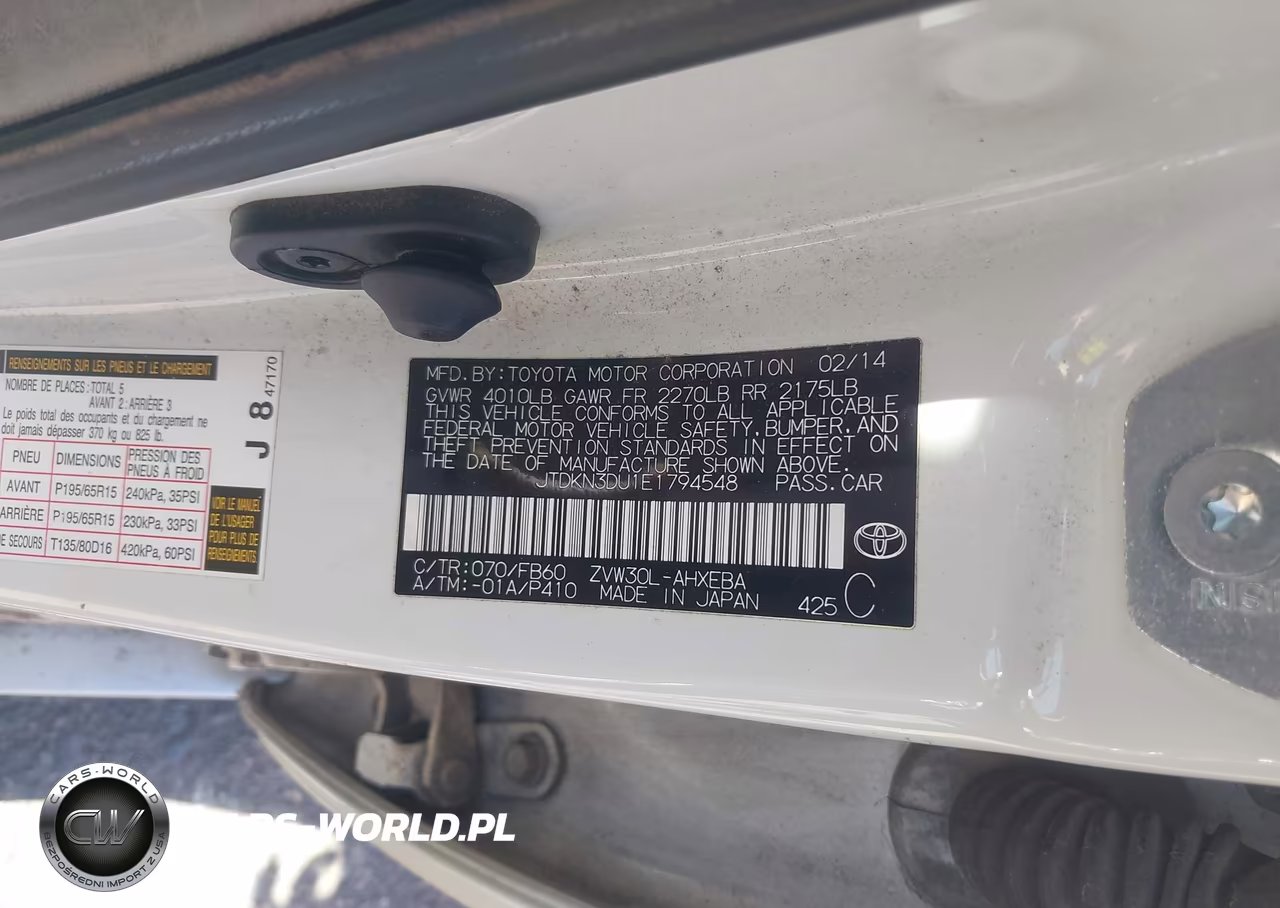 2014 Toyota Prius Two VIN:JTDKN3DU1E1794548 - 9