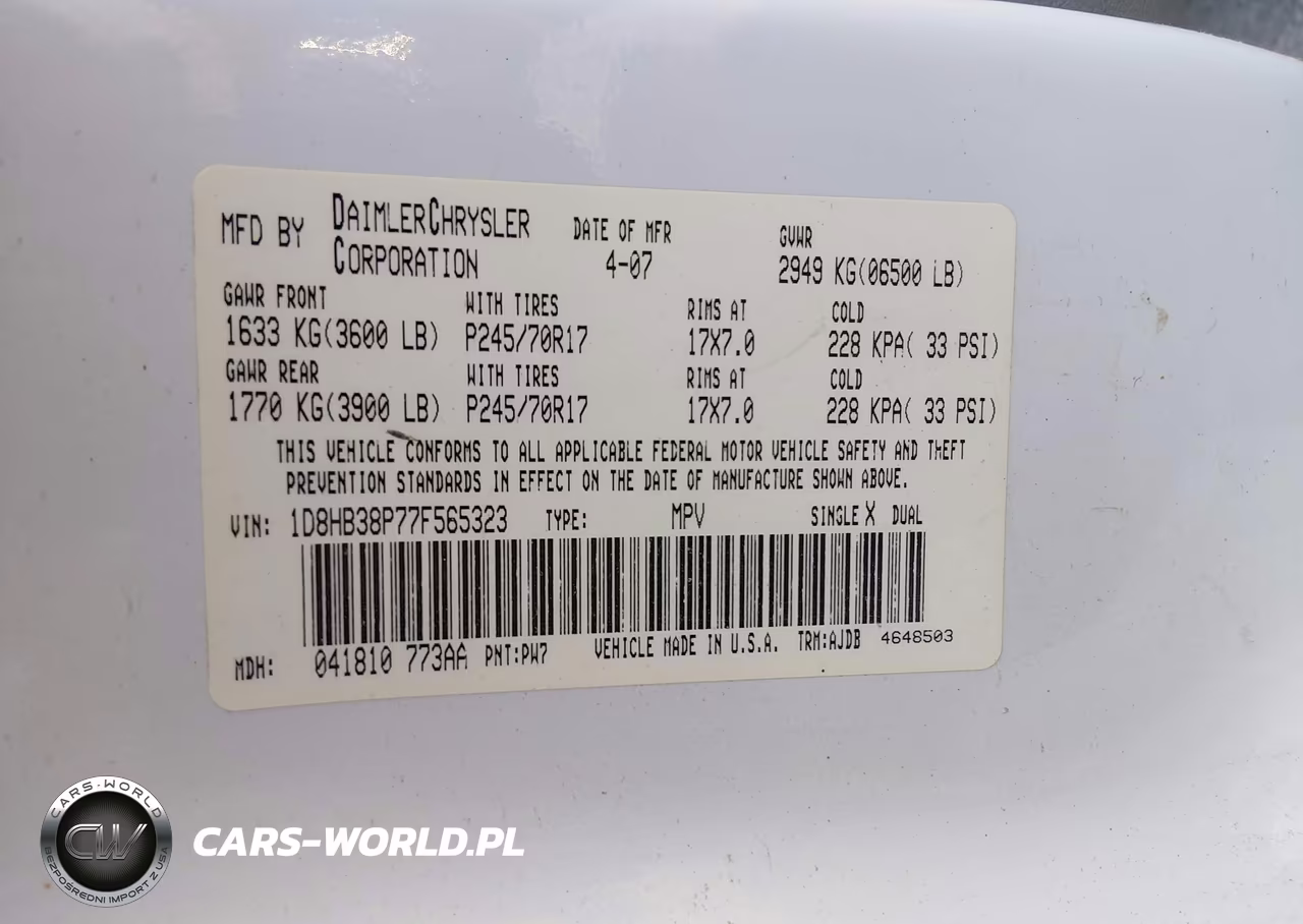 2007 Dodge Durango Sxt VIN:1D8HB38P77F565323 - 9
