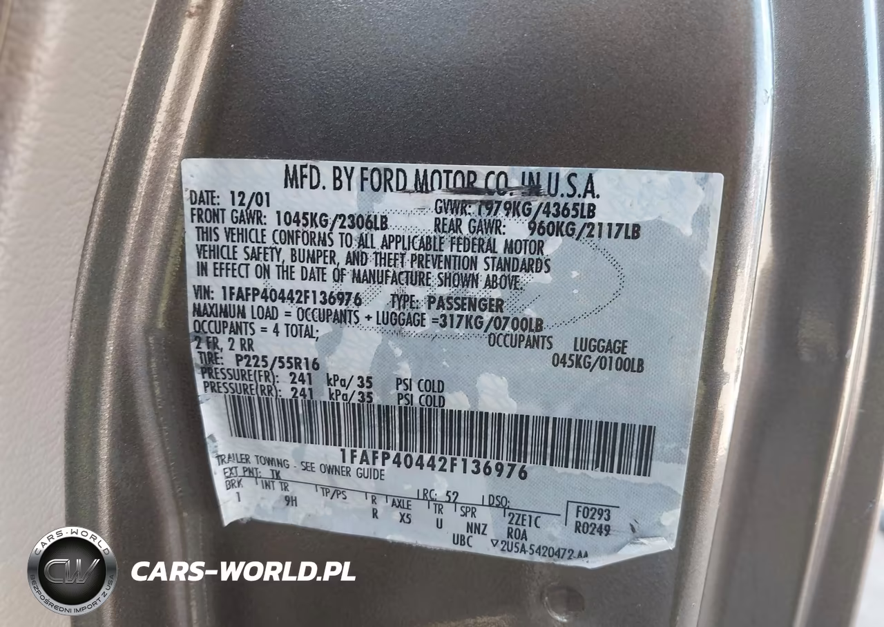 2002 Ford Mustang VIN:1FAFP40442F136976 - 9