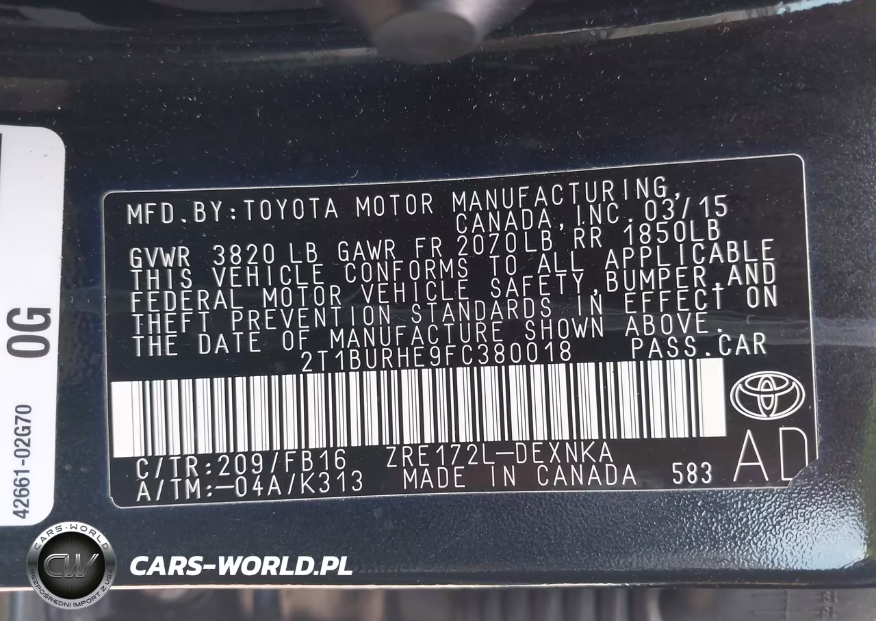 2015 Toyota Corolla Le VIN:2T1BURHE9FC380018 - 9