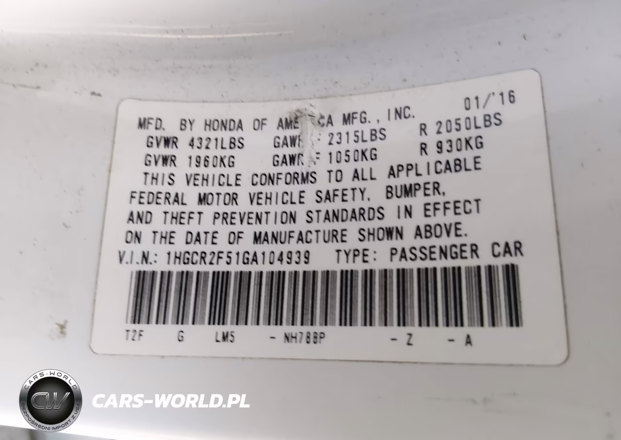 2016 Honda Accord Sport VIN:1HGCR2F51GA104939 - 9