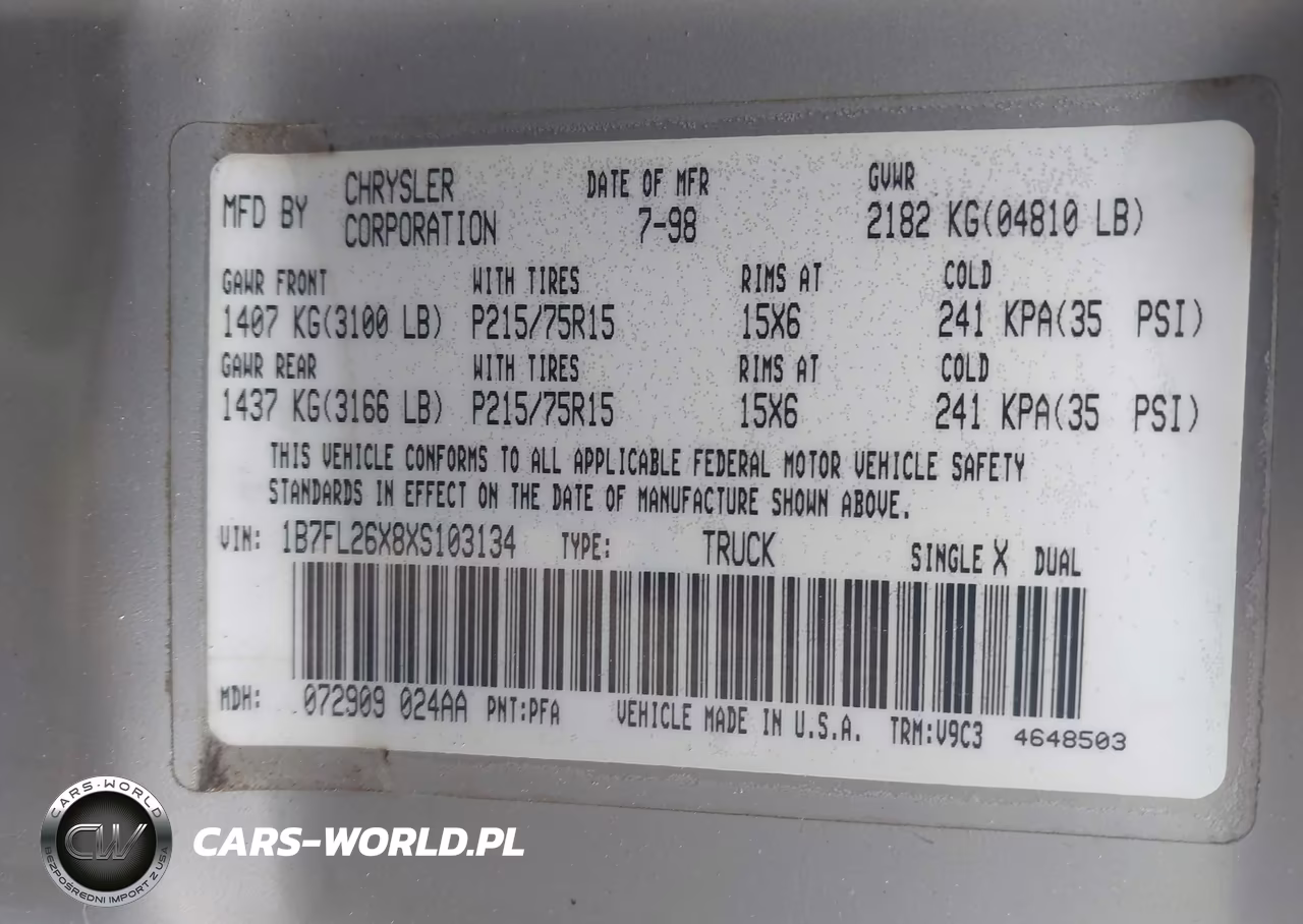 1999 Dodge Dakota Slt-Sport VIN:1B7FL26X8XS103134 - 9
