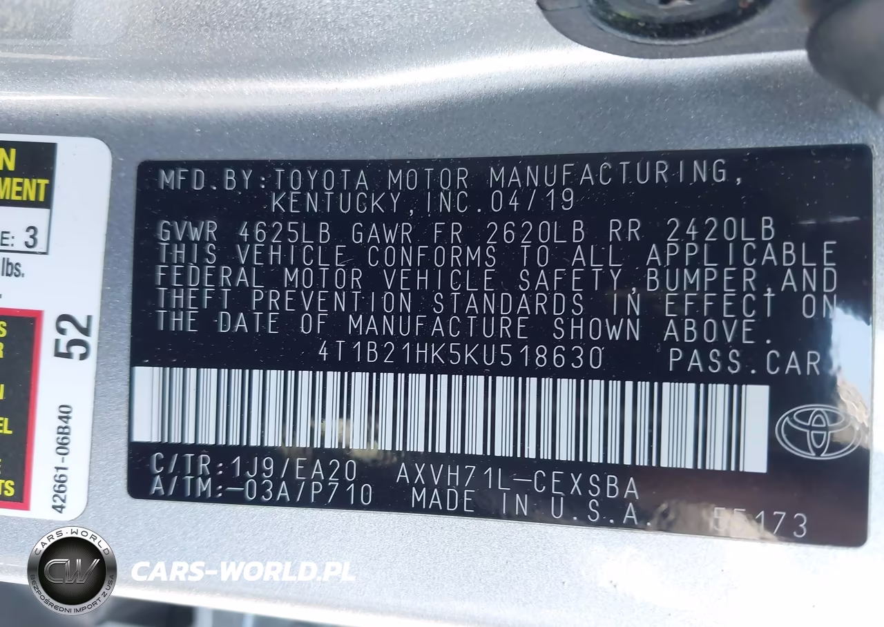 2019 Toyota Camry Hybrid Se VIN:4T1B21HK5KU518630 - 9