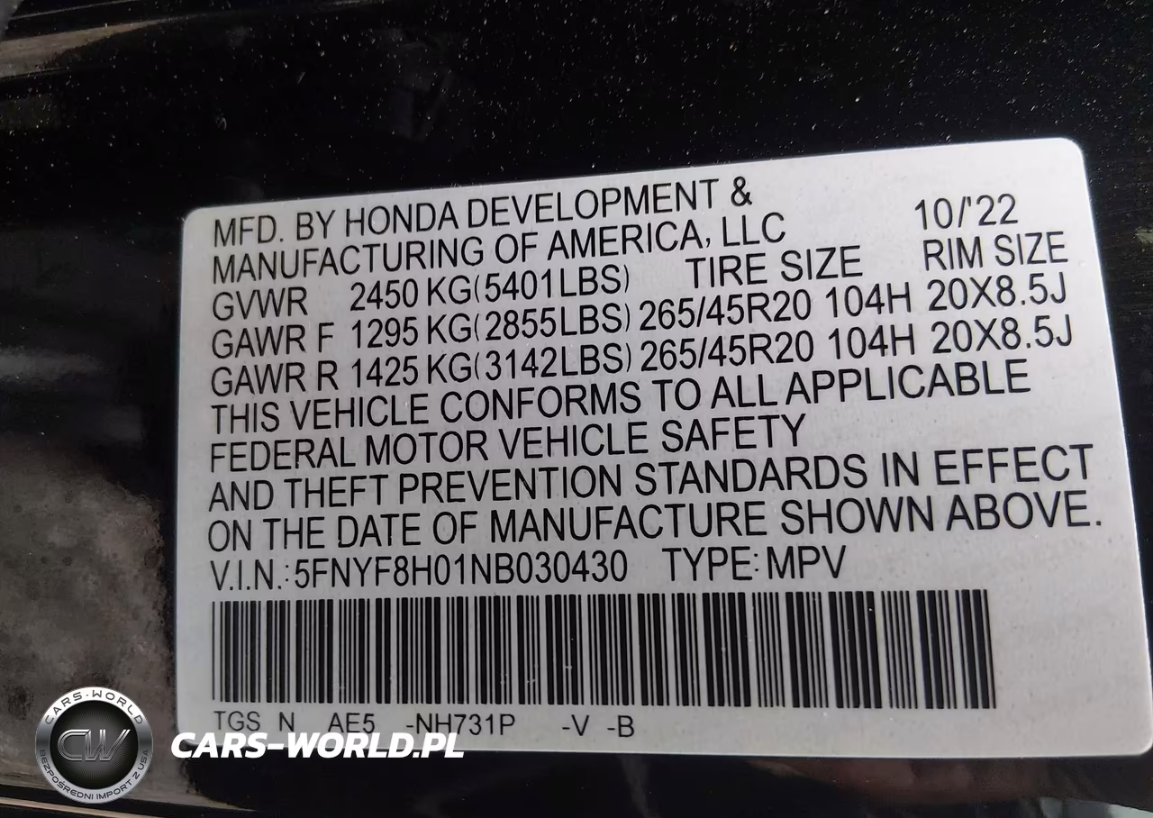2022 Honda Passport Awd Elite VIN:5FNYF8H01NB030430 - 9