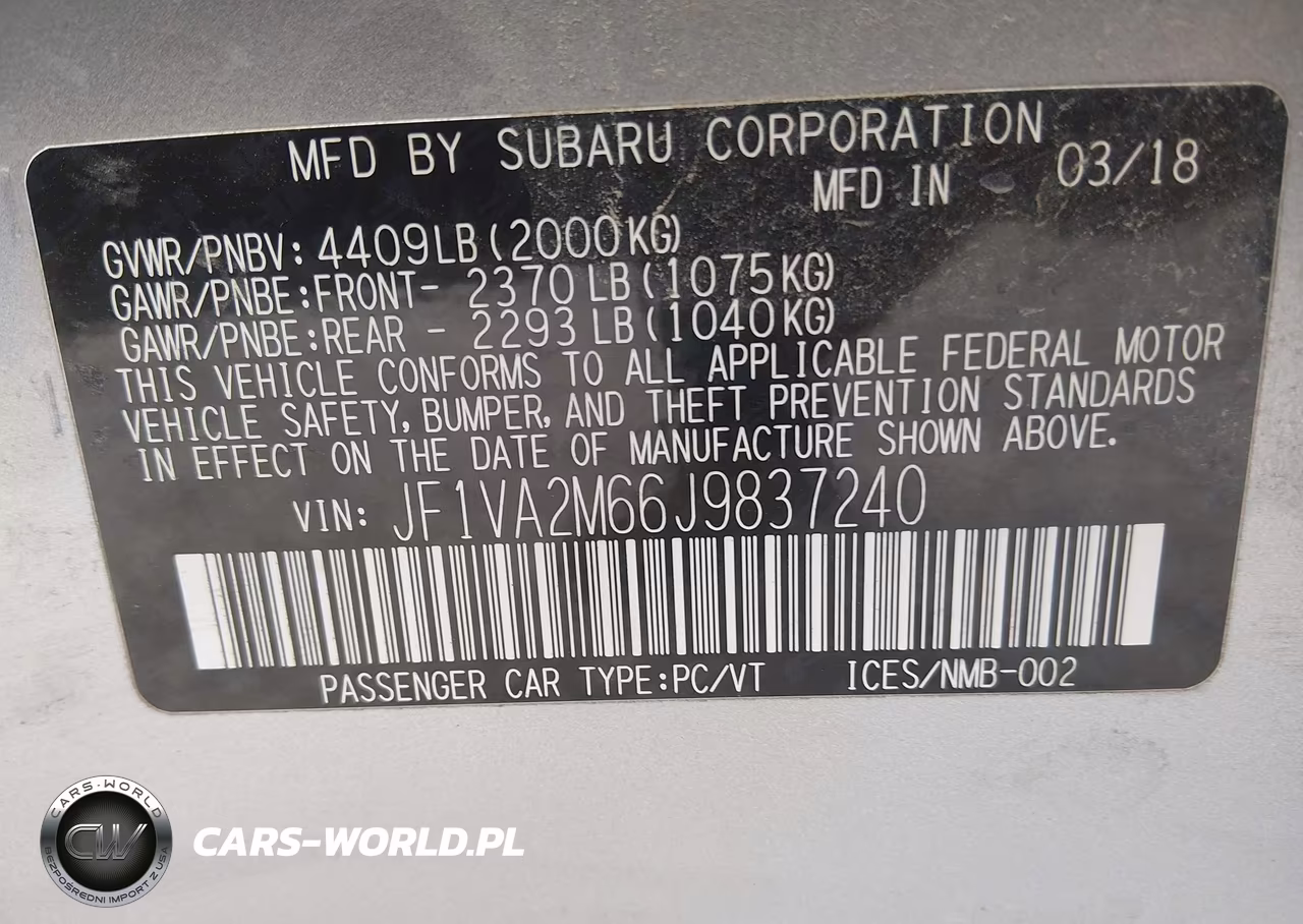 2018 Subaru Wrx Sti VIN:JF1VA2M66J9837240 - 9
