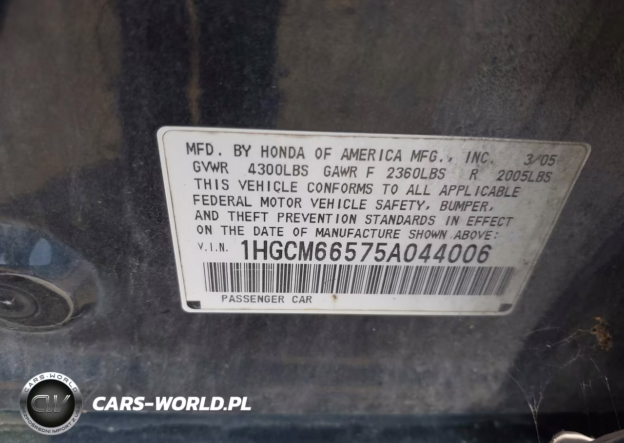 2005 Honda Accord 3.0 Ex VIN:1HGCM66575A044006 - 9