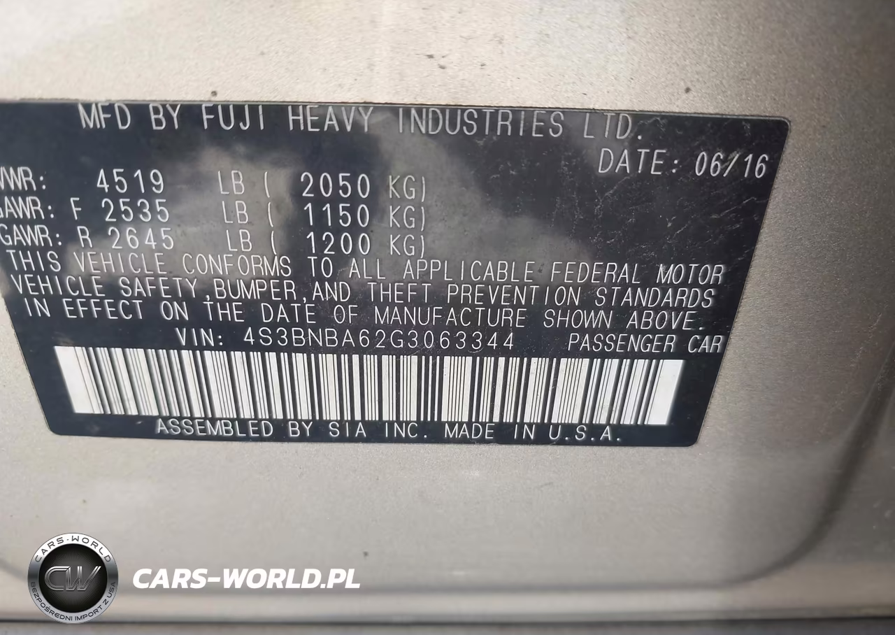 2016 Subaru Legacy 2.5I VIN:4S3BNBA62G3063344 - 9